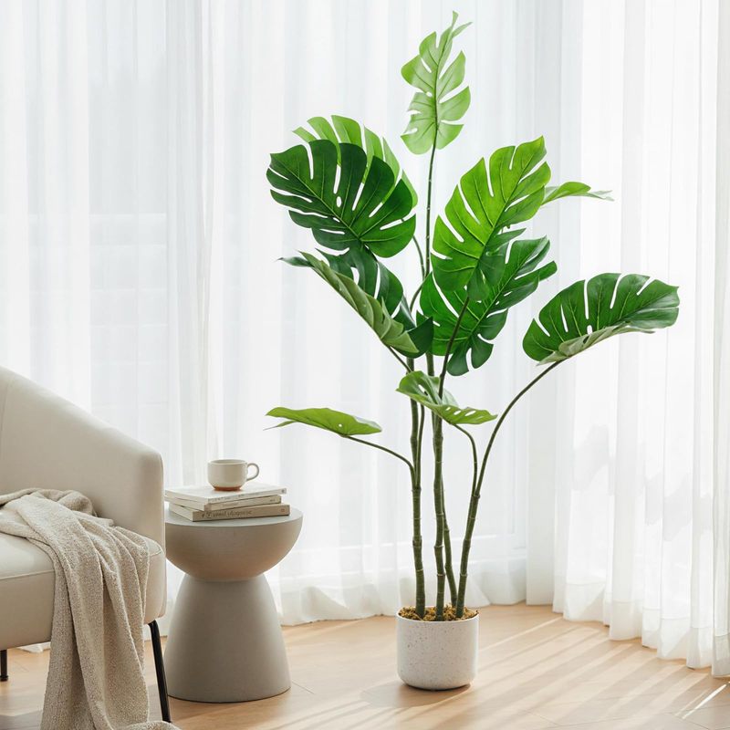 3.5ft Artificial Monstera Deliciosa Tree with 10 Lush Green Leaves, Potted Faux Plant for Indoor and Outdoor Living Room or Office Dration