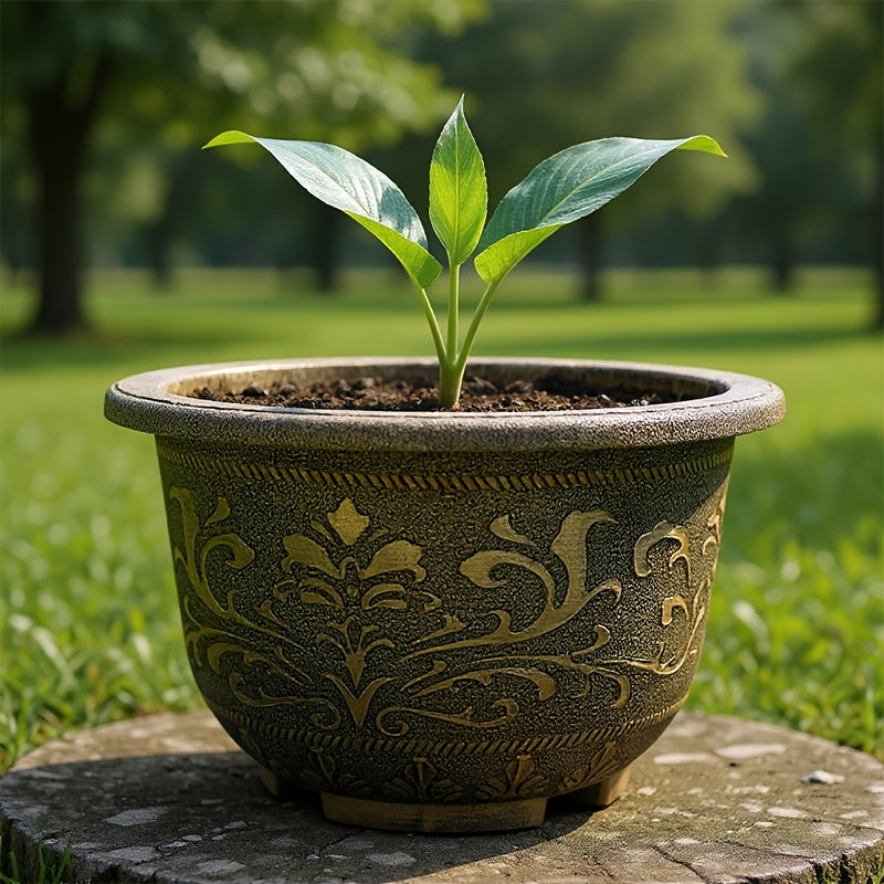 2pcs, 20Inch Vintage Style Resin Decorative Planters With Embossed Floral Pattern - Floor Mount Garden Pots Without Drainage Hole (Drillable)Suitable For Halloween And Christmas Decorations.