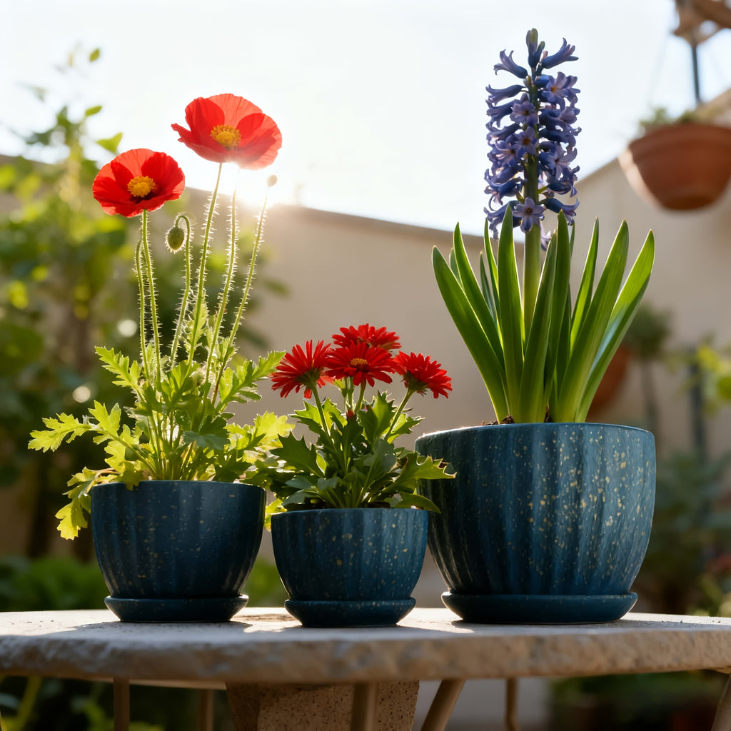 3pcs 6-inch 5-inch 4-inch Large, Medium And Small Corrugated Pattern Ceramic Flower Pot with Drainage Holes - Perfect for Indoor And Outdoor Succulents, Vanilla And Flowers, Casual Style, Round Design