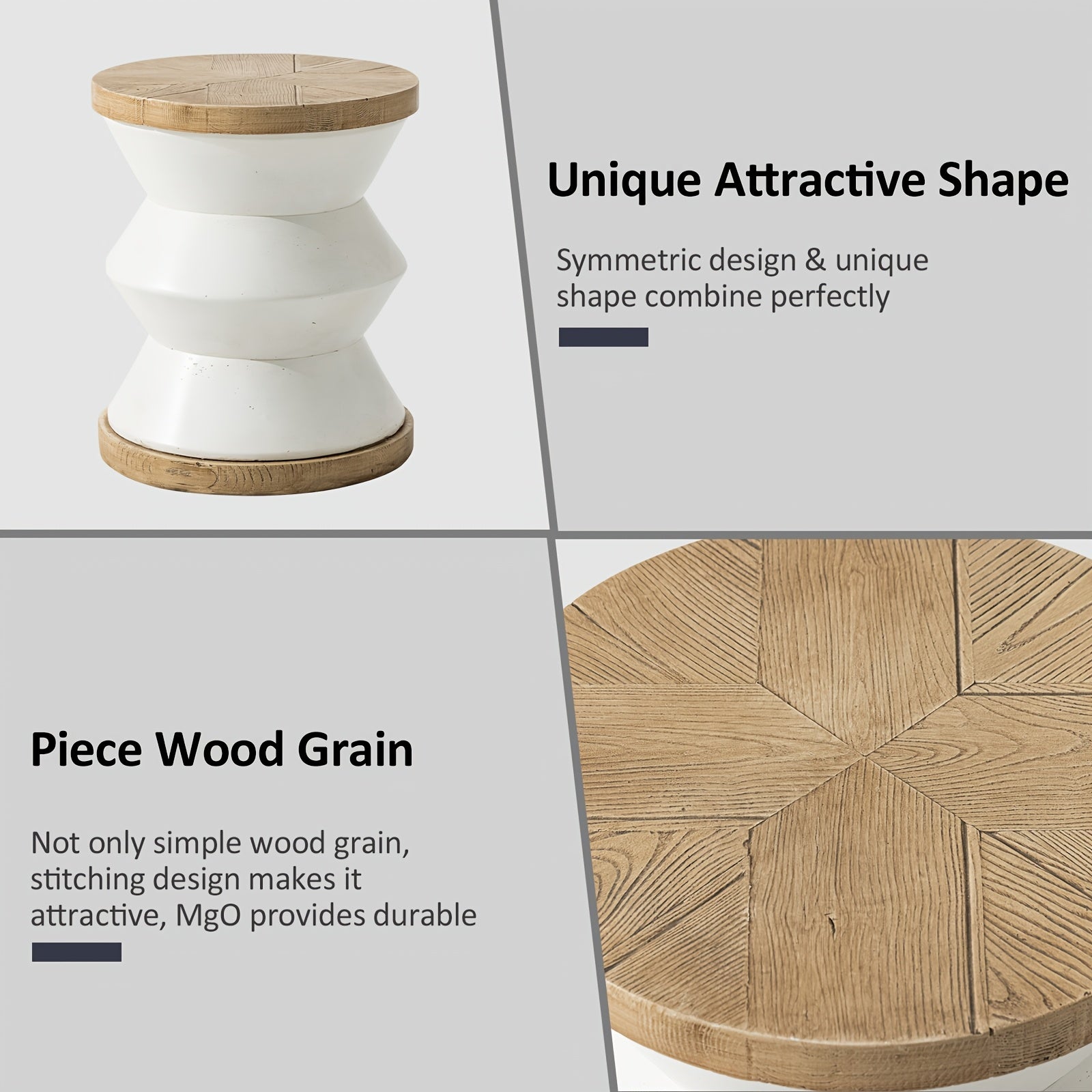 White Outdoor Side Table Made of Concrete, Perfect for Patios. This 14-Inch Accent Table Can Serve As an End Table Or a Garden Stool