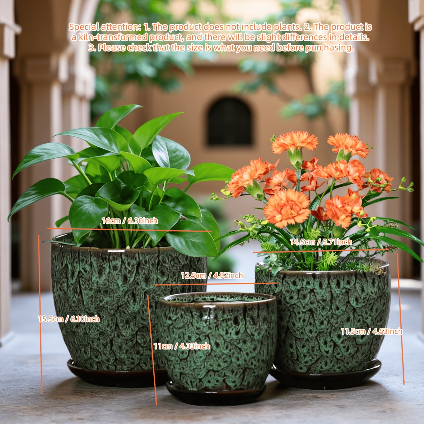 Handmade Pottery Set - Vintage Kiln-Changed Multicolor Clay Flower Pots with Drainage Holes, Polished Indoor\u002FOutdoor Planters for home,, Balcony - Artistic Retro Plant Containers for trees, shrubs, Herbs (Multi-