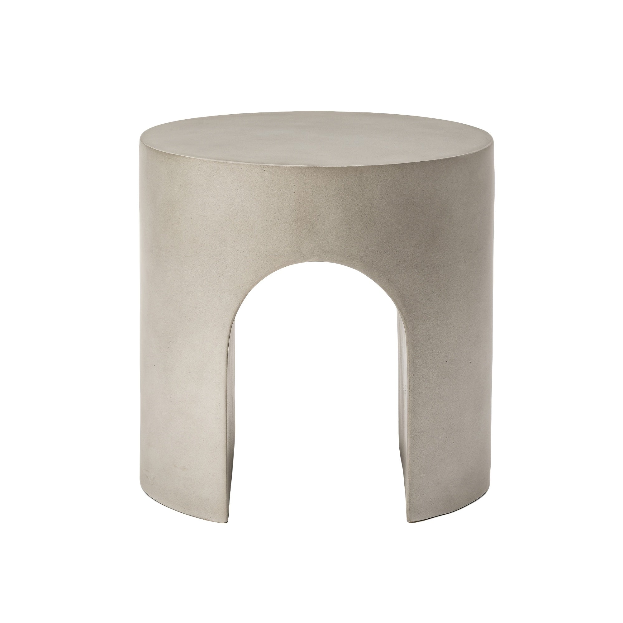 Modern Arched Hollow Table, 16-Inch Minimalist Terrazzo Texture Magnesium Side Table, Round Coffee Table with a Sculptural Feel for Garden And Living Room, Weather-Resistant Concrete Aesthetic Decorative Table, Speckled White\u002FGray
