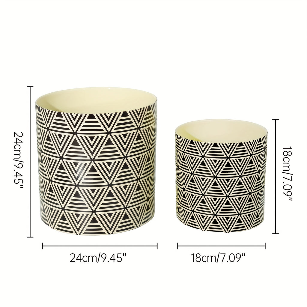 Garden 2pcs Planter Set, 3 Styles (triangle Leaf\u002Fline Patterns, Yellowish\u002Fblack). Small (7.09\
