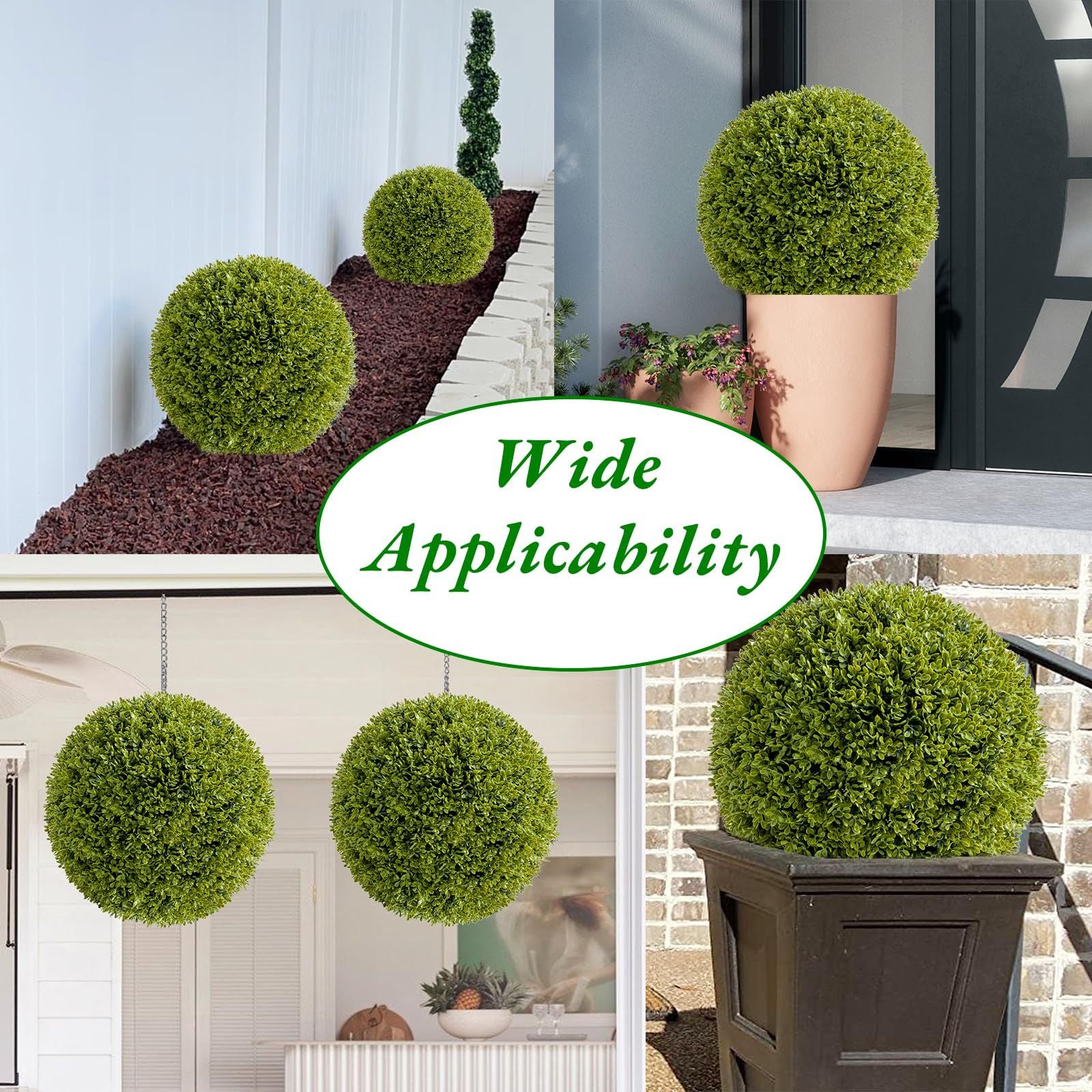 Collection of Four Synthetic Topiary Spheres, Each Measuring 11.8 Inches Across, Lifelike Green Foliage Suitable for Both Indoor And Outdoor Settings, Adaptable for Hanging, Planter Arrangements, Or As Floor Decoration