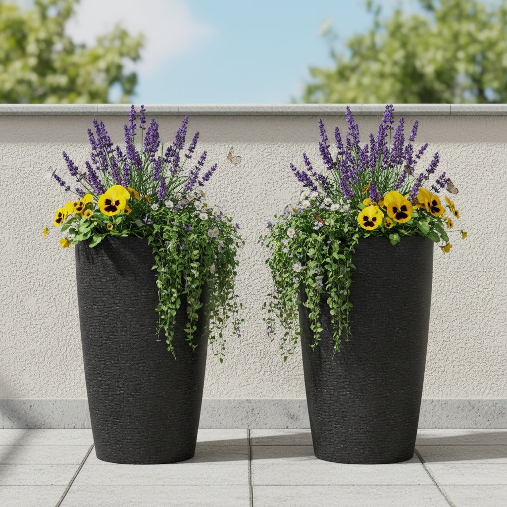 2 Pack Large 21 Inch Planter Set | All-Weather Round Pots, Stackable with Drain Option, Multi-Use Decor for Front Porch, Home Garden Indoors\u002FOutdoors, Contemporary Style by COSTWAY