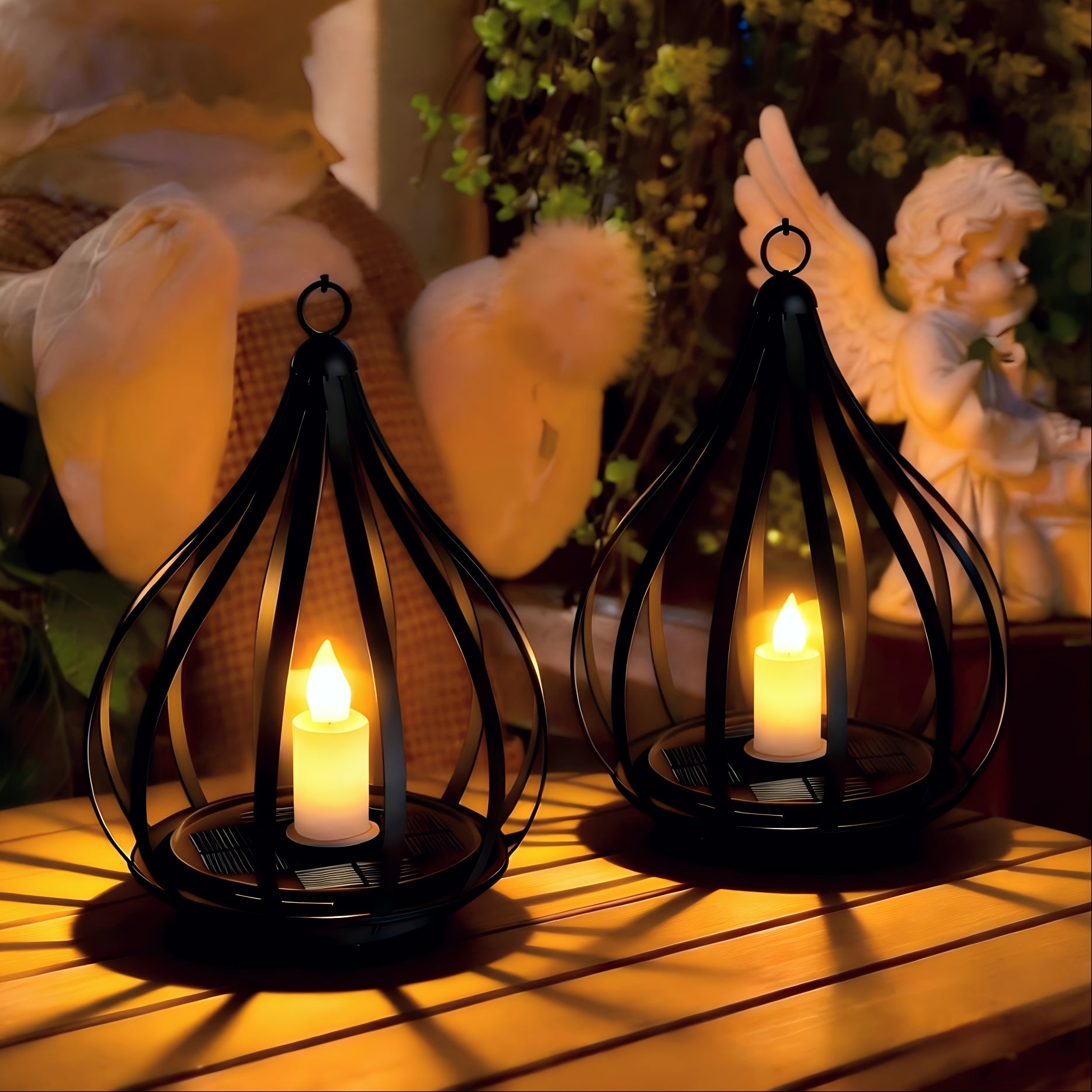 Solar Lantern, Outdoor Hanging Lantern, Candle Lamp, Featuring LED Candlelight Flickering Effect, Suitable for Table, Garden, Lawn And Outdoor Party Decoration, 1\u002F2pcs