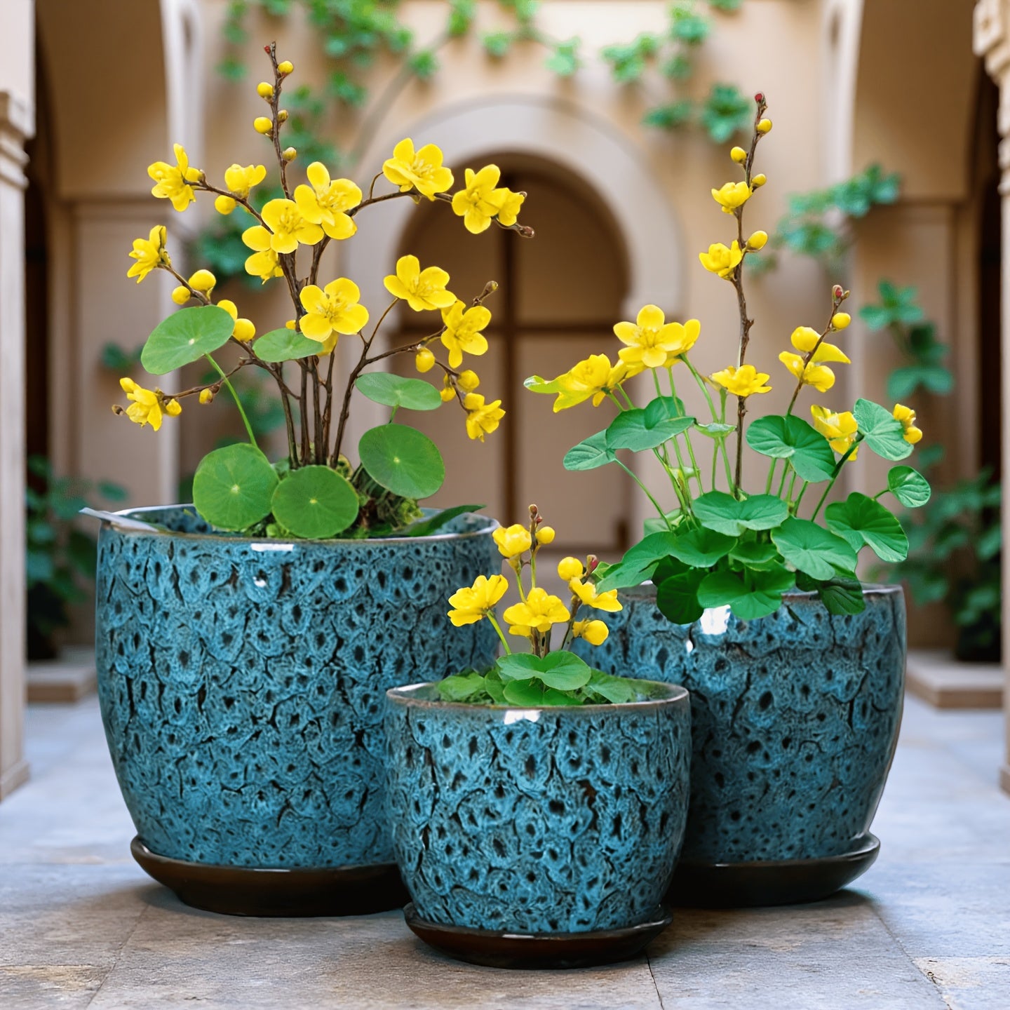 Handmade Pottery Set - Vintage Kiln-Changed Multicolor Clay Flower Pots with Drainage Holes, Polished Indoor\u002FOutdoor Planters for home,, Balcony - Artistic Retro Plant Containers for trees, shrubs, Herbs (Multi-