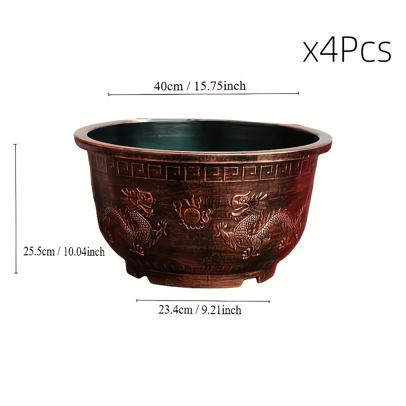 4pcs 15-Inch Resin Flower Pots Suitable for \u002FOutdoor - Thick Retro Square Planters with Drainage Holes, Rustproof Durable Painted Pots for Bonsai, Succulents, Cacti, Herbs, Topiary