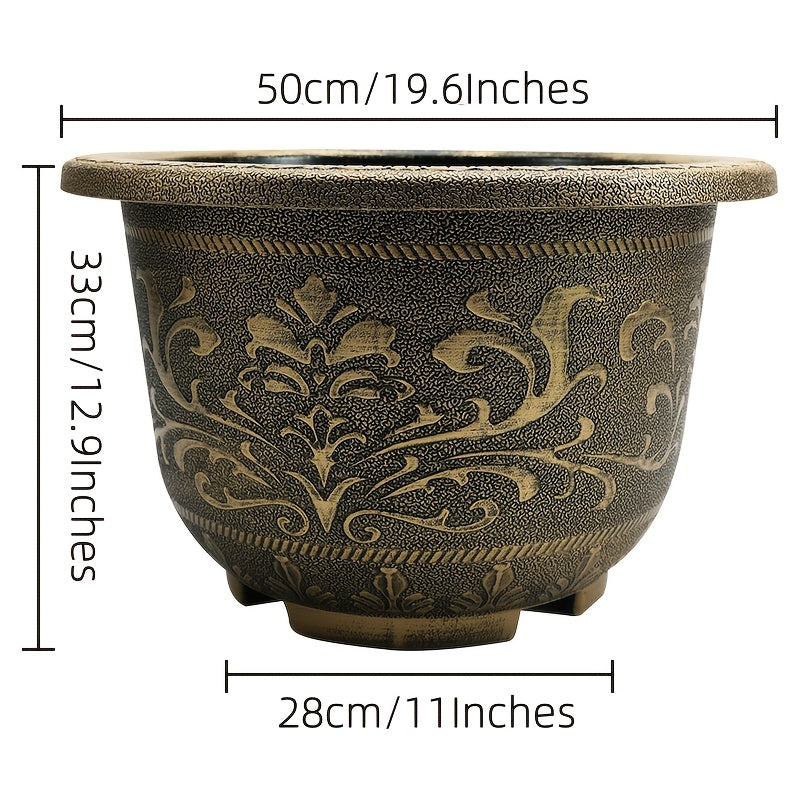2pcs, 20Inch Vintage Style Resin Decorative Planters With Embossed Floral Pattern - Floor Mount Garden Pots Without Drainage Hole (Drillable)Suitable For Halloween And Christmas Decorations.