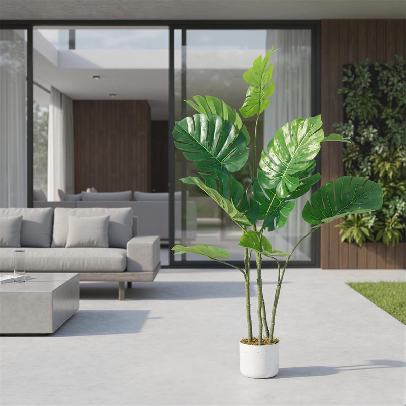 3.5ft Artificial Monstera Deliciosa Tree with 10 Lush Green Leaves, Potted Faux Plant for Indoor and Outdoor Living Room or Office Dration