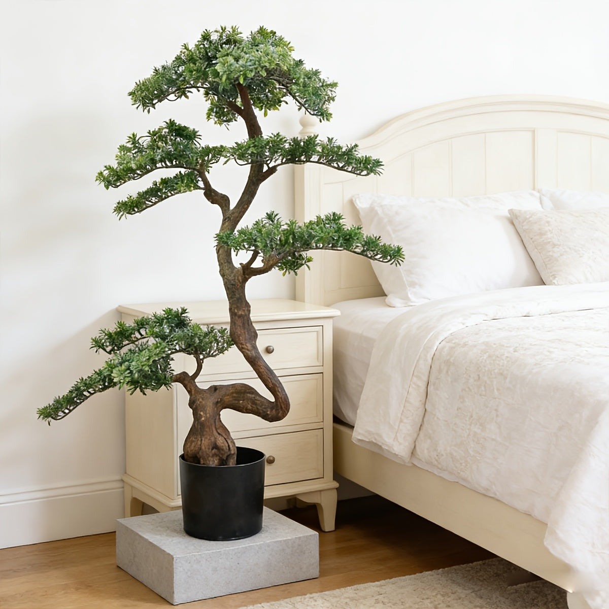 Artificial Pine Tree Plant with Realistic Natural Trunk & Plastic Planter Base Suitable for Home Office Indoor Outdoor Decor, -Standing Fake Pine for - Decoration, Faux Evergreen Tree for Housewarming Gift