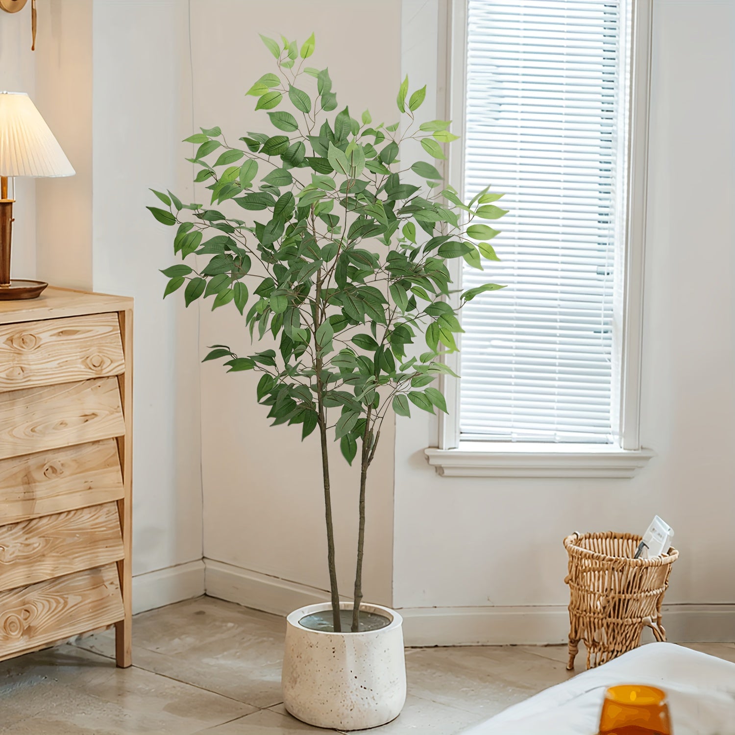 1pc Artificial Silk Ficus Tree with Plastic Pot for Office and Home Decor, Decorative Artificial Plant for Indoors and Outdoors, Fake Ficus Plant All Year Round Decoration