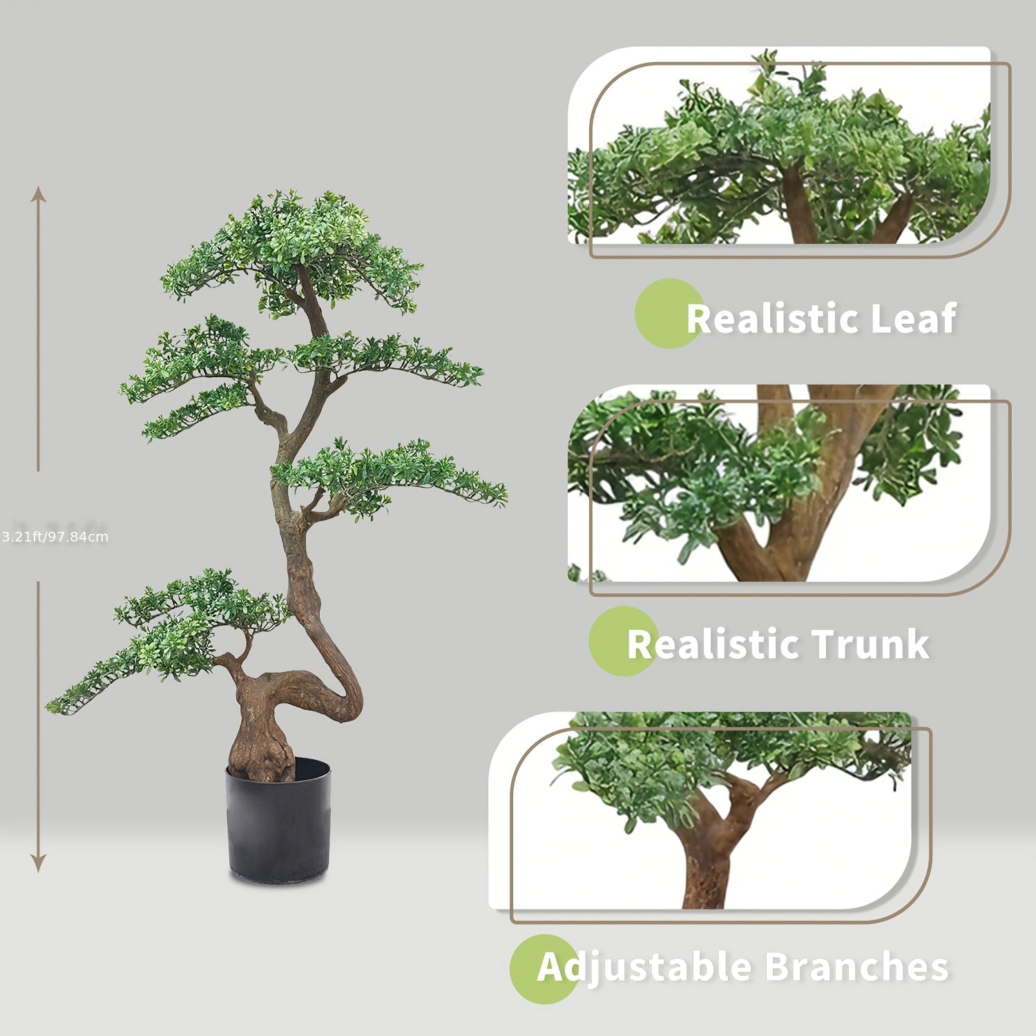 Artificial Pine Tree Plant with Realistic Natural Trunk & Plastic Planter Base Suitable for Home Office Indoor Outdoor Decor, -Standing Fake Pine for - Decoration, Faux Evergreen Tree for Housewarming Gift
