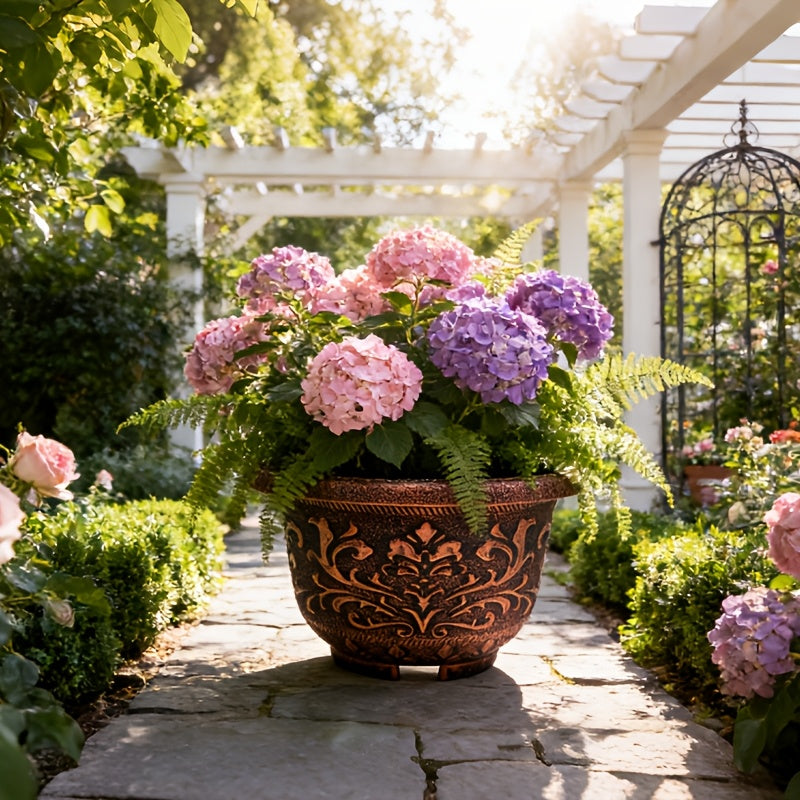 4pcs 11.8in Thickened Resin Planter Pots | 2025 European Design with Ancient Copper\u002FGolden Finish & Drainage Holes | for Indoor\u002FOutdoor Trees, Succulents, Cactus