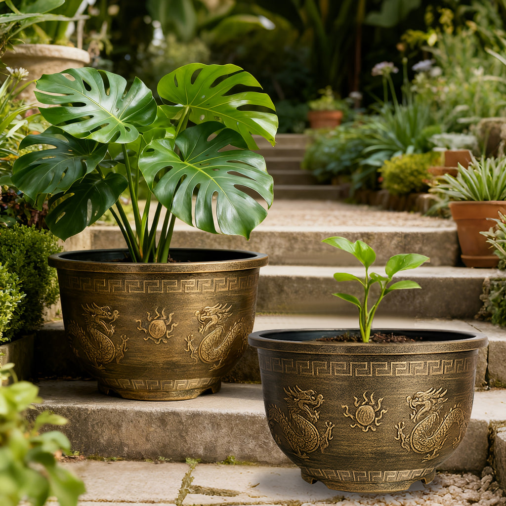 4pcs 15-Inch Resin Flower Pots Suitable for \u002FOutdoor - Thick Retro Square Planters with Drainage Holes, Rustproof Durable Painted Pots for Bonsai, Succulents, Cacti, Herbs, Topiary