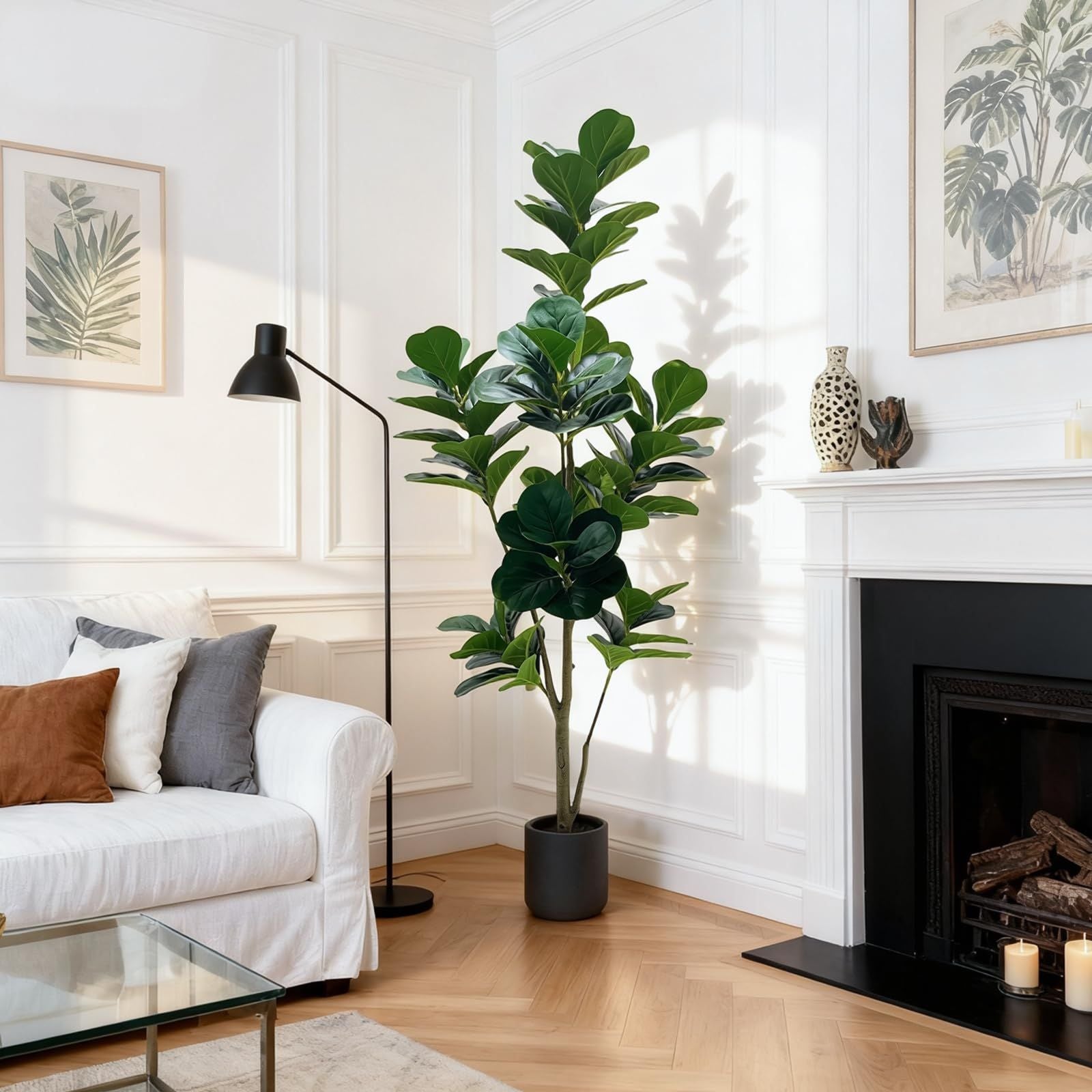 5ft Realistic Artificial Fiddle Leaf Fig Tree with Pot - Faux Ficus Lyrata Suitable for Indoor\u002FOutdoor Home Office Decor, Plastic Fiddle-Shaped Leaves, Low-Maintenance Year-Round Botanical Centerpiece for Modern Spaces