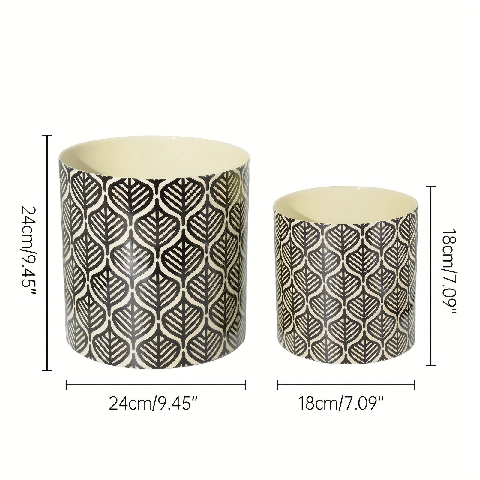 Garden 2pcs Planter Set, 3 Styles (triangle Leaf\u002Fline Patterns, Yellowish\u002Fblack). Small (7.09\