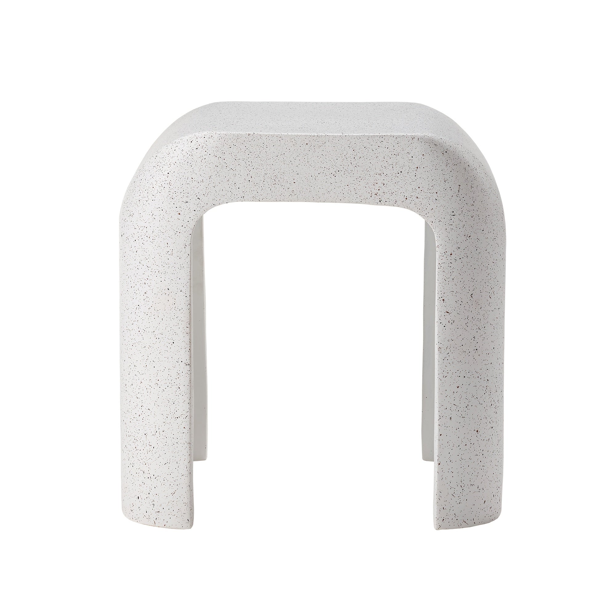 Modern Arched Hollow Table, 16-Inch Minimalist Terrazzo Texture Magnesium Side Table, Round Coffee Table with a Sculptural Feel for Garden And Living Room, Weather-Resistant Concrete Aesthetic Decorative Table, Speckled White\u002FGray