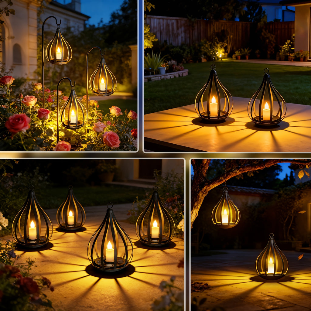 Solar Lantern, Outdoor Hanging Lantern, Candle Lamp, Featuring LED Candlelight Flickering Effect, Suitable for Table, Garden, Lawn And Outdoor Party Decoration, 1\u002F2pcs