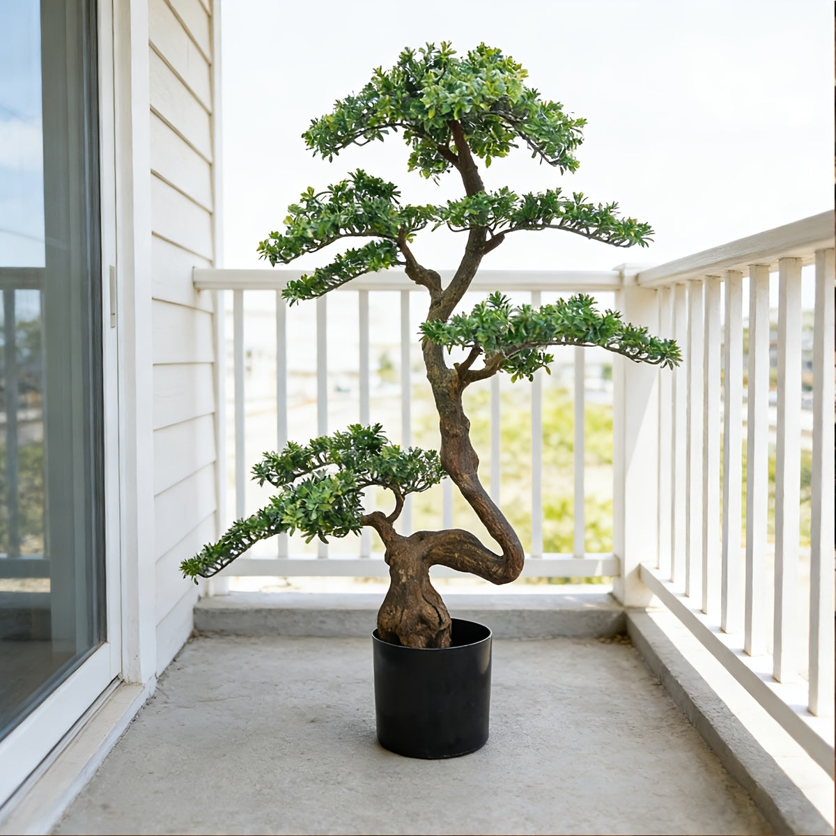 Artificial Pine Tree Plant with Realistic Natural Trunk & Plastic Planter Base Suitable for Home Office Indoor Outdoor Decor, -Standing Fake Pine for - Decoration, Faux Evergreen Tree for Housewarming Gift